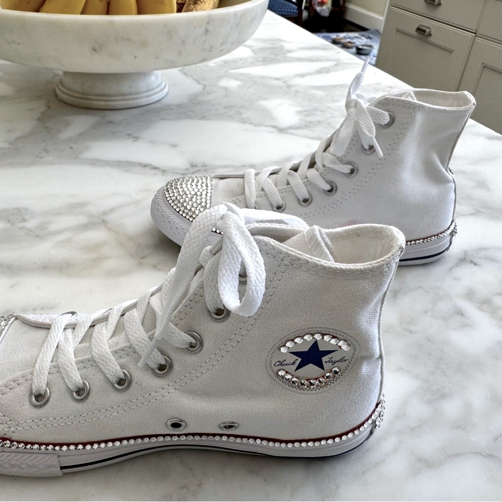 Converse Sneakers White Rhinestone Gems Kids Sneakers Hannah Fly Eagles Fly - Picture 4 of 15